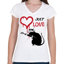 PRINTFASHION Just love - Graffiti patkány - Női V-nyakú póló - Fehér női póló