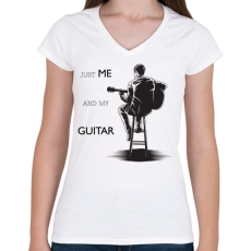 PRINTFASHION Just me and my guitar - Női V-nyakú póló - Fehér