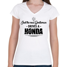 PRINTFASHION Just the real Gentleman - Honda - Női V-nyakú póló - Fehér