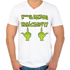 PRINTFASHION K**va boldog karácsonyt Grincs - Férfi V-nyakú póló - Fehér