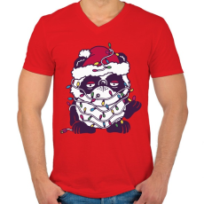 PRINTFASHION Kaácsonyi kutya karácsonyfa izzókkal - Férfi V-nyakú póló - Piros