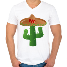 PRINTFASHION Kaktusz-sombrero - Férfi V-nyakú póló - Fehér