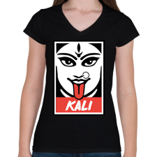 PRINTFASHION Kali - Női V-nyakú póló - Fekete női póló