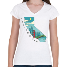 PRINTFASHION Kalifornia - Női V-nyakú póló - Fehér