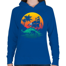 PRINTFASHION Kalózhajó a napnyugtában - Női kapucnis pulóver - Királykék női pulóver, kardigán