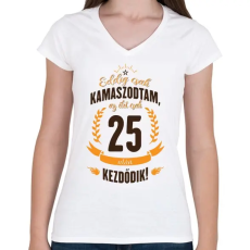 PRINTFASHION kamasz-25-brown-orange - Női V-nyakú póló - Fehér