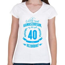PRINTFASHION kamasz-40-cyan - Női V-nyakú póló - Fehér női póló