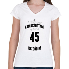 PRINTFASHION kamasz-45-black-white - Női V-nyakú póló - Fehér