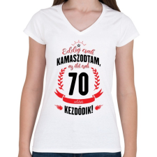 PRINTFASHION kamasz-70-black-red - Női V-nyakú póló - Fehér női póló