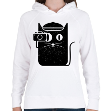 PRINTFASHION Kamerás cica - Női kapucnis pulóver - Fehér