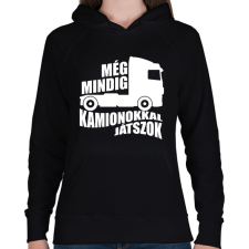 PRINTFASHION Kamionokkal Játszok - Női kapucnis pulóver - Fekete női pulóver, kardigán