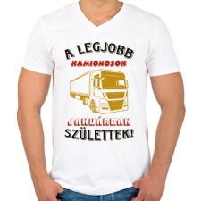 PRINTFASHION Kamionos szülinapja január - Férfi V-nyakú póló - Fehér férfi póló