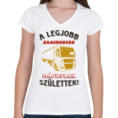 PRINTFASHION Kamionos szülinapja május - Női V-nyakú póló - Fehér