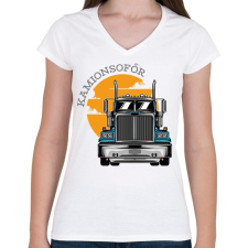 PRINTFASHION Kamionsofőrös minta - Női V-nyakú póló - Fehér női póló