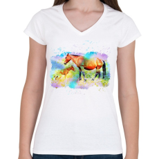 PRINTFASHION kanca és kiscsikója - Női V-nyakú póló - Fehér