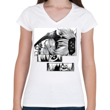 PRINTFASHION Kaneki minta (Tokyo Ghoul) - Női V-nyakú póló - Fehér női póló