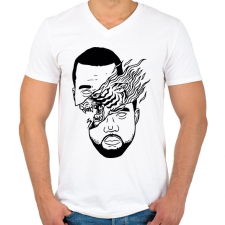 PRINTFASHION Kanye West - Férfi V-nyakú póló - Fehér férfi póló