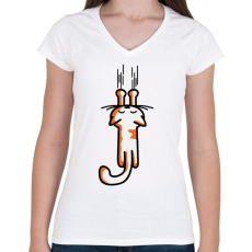 PRINTFASHION Kapaszkodom!  - Női V-nyakú póló - Fehér