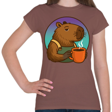 PRINTFASHION Kapibara barista - Női póló - Mogyoróbarna
