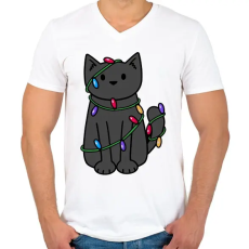 PRINTFASHION Karácsony cica - Férfi V-nyakú póló - Fehér