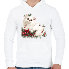 PRINTFASHION karácsony fehér cica - Férfi kapucnis pulóver - Fehér férfi pulóver, kardigán