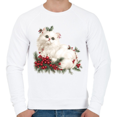 PRINTFASHION karácsony fehér cica - Férfi pulóver - Fehér