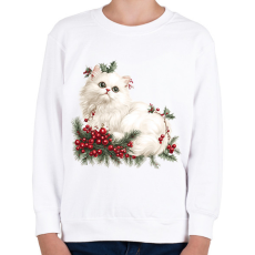 PRINTFASHION karácsony fehér cica - Gyerek pulóver - Fehér