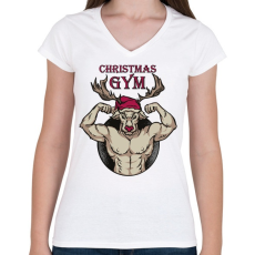 PRINTFASHION Karácsony gyúrás - Christmas gym - Női V-nyakú póló - Fehér