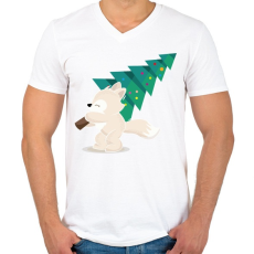 PRINTFASHION Karácsony - kis rókával - Férfi V-nyakú póló - Fehér