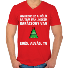 PRINTFASHION KARÁCSONY MODE ON - Férfi V-nyakú póló - Piros