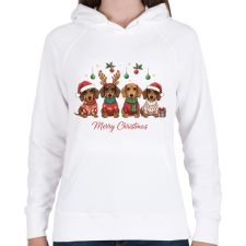 PRINTFASHION karácsony tacskós - Női kapucnis pulóver - Fehér női pulóver, kardigán