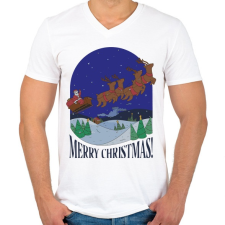 PRINTFASHION Karácsony télapó szánon - Férfi V-nyakú póló - Fehér férfi póló