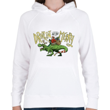 PRINTFASHION Karácsony - Tépapó dínóval érkezik - Női kapucnis pulóver - Fehér női pulóver, kardigán