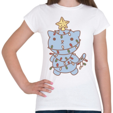 PRINTFASHION Karácsonyfa cica - Női póló - Fehér női póló