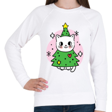 PRINTFASHION Karácsonyfa cica - Női pulóver - Fehér női pulóver, kardigán
