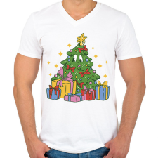 PRINTFASHION Karácsonyfa - Férfi V-nyakú póló - Fehér férfi póló