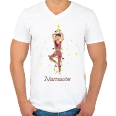 PRINTFASHION Karácsonyfa jóga póz - Férfi V-nyakú póló - Fehér