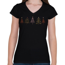 PRINTFASHION Karácsonyfák - Női V-nyakú póló - Fekete női póló