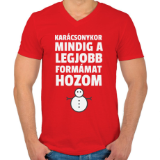 PRINTFASHION KARÁCSONYI ALAK - Férfi V-nyakú póló - Piros