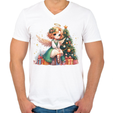 PRINTFASHION Karácsonyi angyal - Férfi V-nyakú póló - Fehér férfi póló