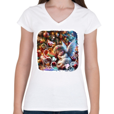 PRINTFASHION Karácsonyi angyal - Női V-nyakú póló - Fehér női póló