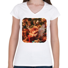PRINTFASHION Karácsonyi angyal - Női V-nyakú póló - Fehér