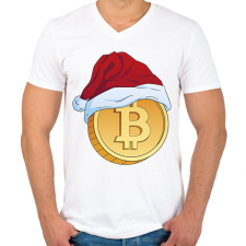PRINTFASHION Karácsonyi bitcoin - Férfi V-nyakú póló - Fehér férfi póló