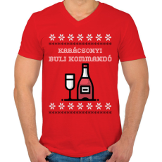PRINTFASHION KARÁCSONYI BULI KOMMANDÓ - Férfi V-nyakú póló - Piros