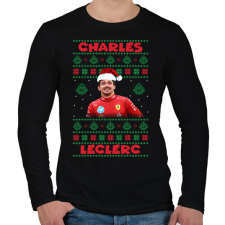 PRINTFASHION Karácsonyi Charles Leclerc - Férfi hosszú ujjú póló - Fekete férfi póló