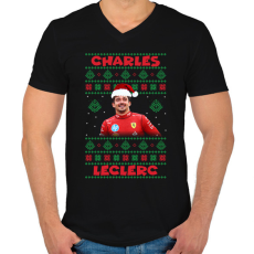 PRINTFASHION Karácsonyi Charles Leclerc - Férfi V-nyakú póló - Fekete