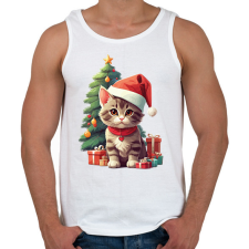 PRINTFASHION Karácsonyi cica - Férfi atléta - Fehér atléta, trikó