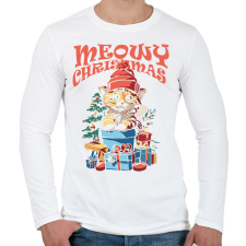 PRINTFASHION Karácsonyi cica - Férfi hosszú ujjú póló - Fehér férfi póló