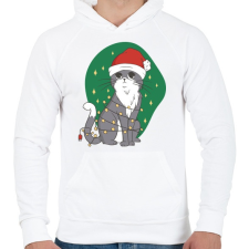 PRINTFASHION Karácsonyi cica - Férfi kapucnis pulóver - Fehér férfi pulóver, kardigán