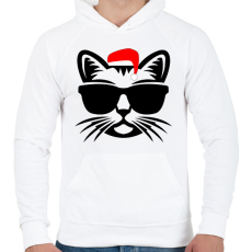 PRINTFASHION Karácsonyi Cica  - Férfi kapucnis pulóver - Fehér